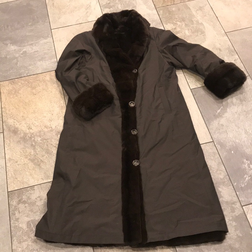 Reversible, sheared mink, raincoat.
